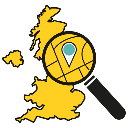 Map of the United Kingdom with a magnifying glass