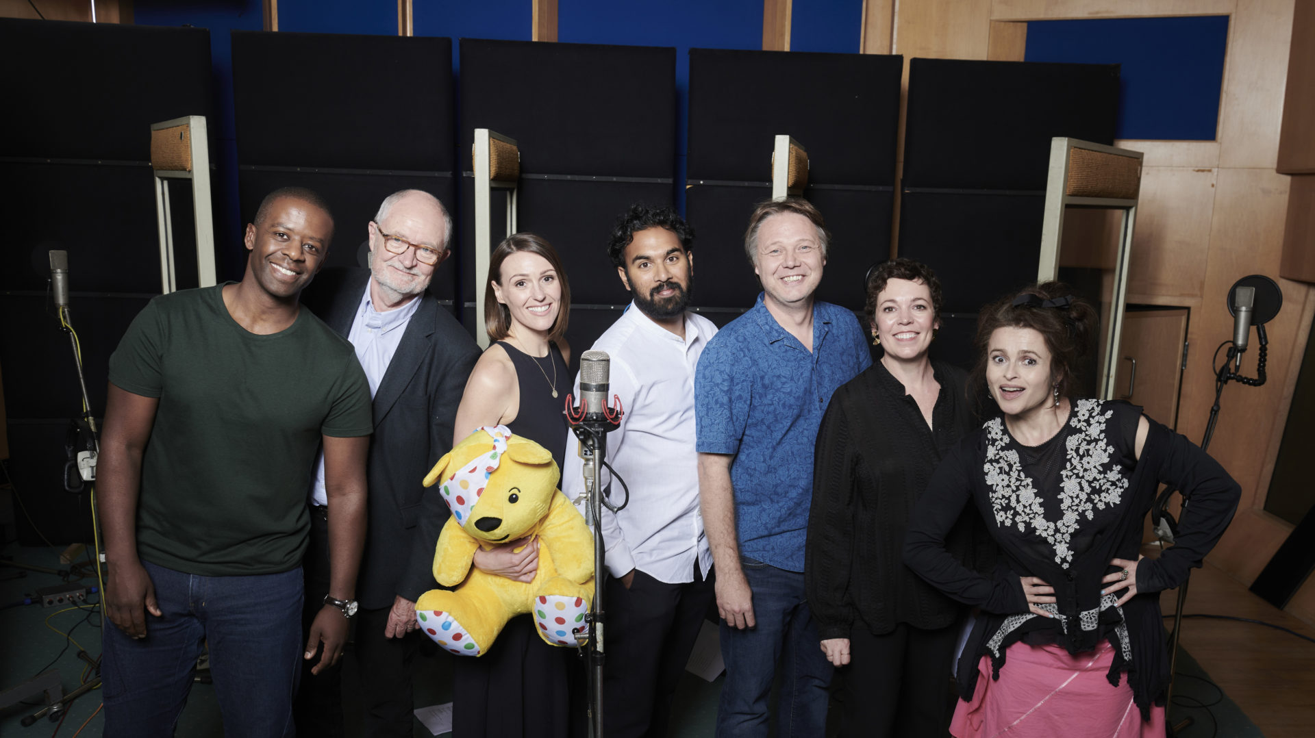 Celebrities taking part in BBC Children in Need in a recording studio
