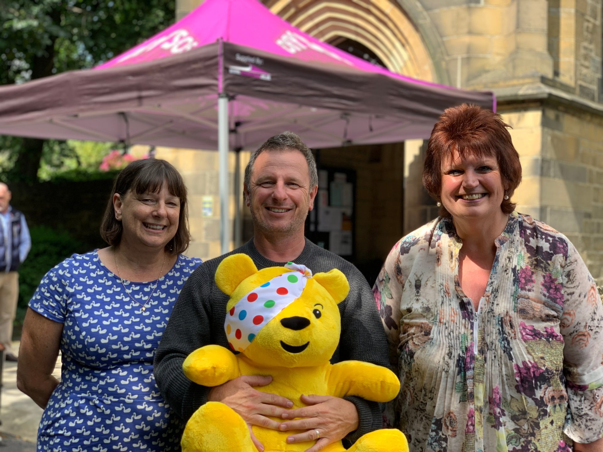 Jan and Carol from Nightsafe with a pudsey bear