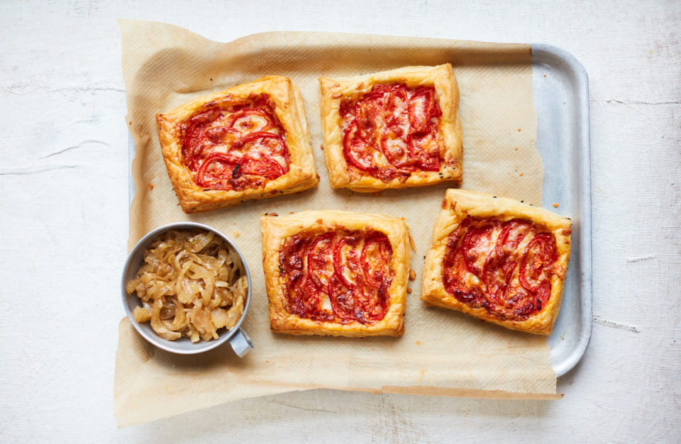 Image of spiced tomato and gruyere tartlets with fennel jam