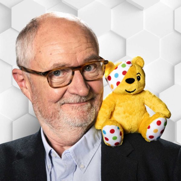 Jim Broadbent with a Pudsey toy on his shoulder