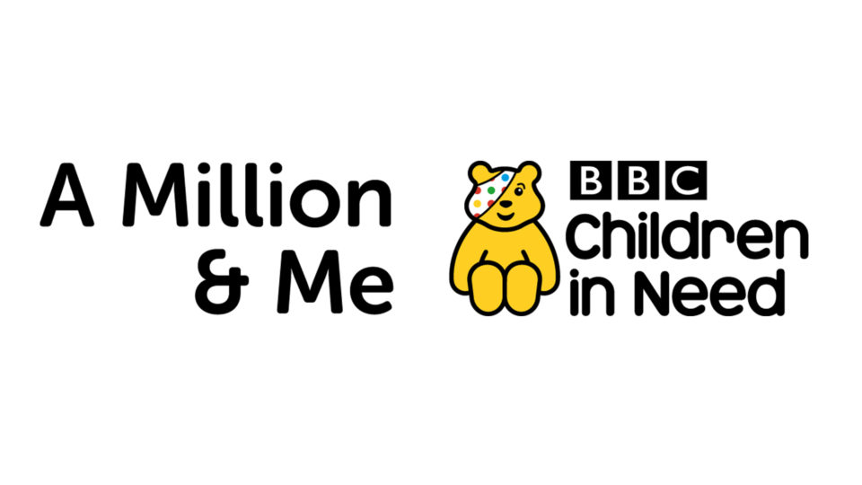 The logo for our programme of support A Million and Me, showing A Million & Me written next to the logo for BBC Children in Need with a sitting Pudsey Bear