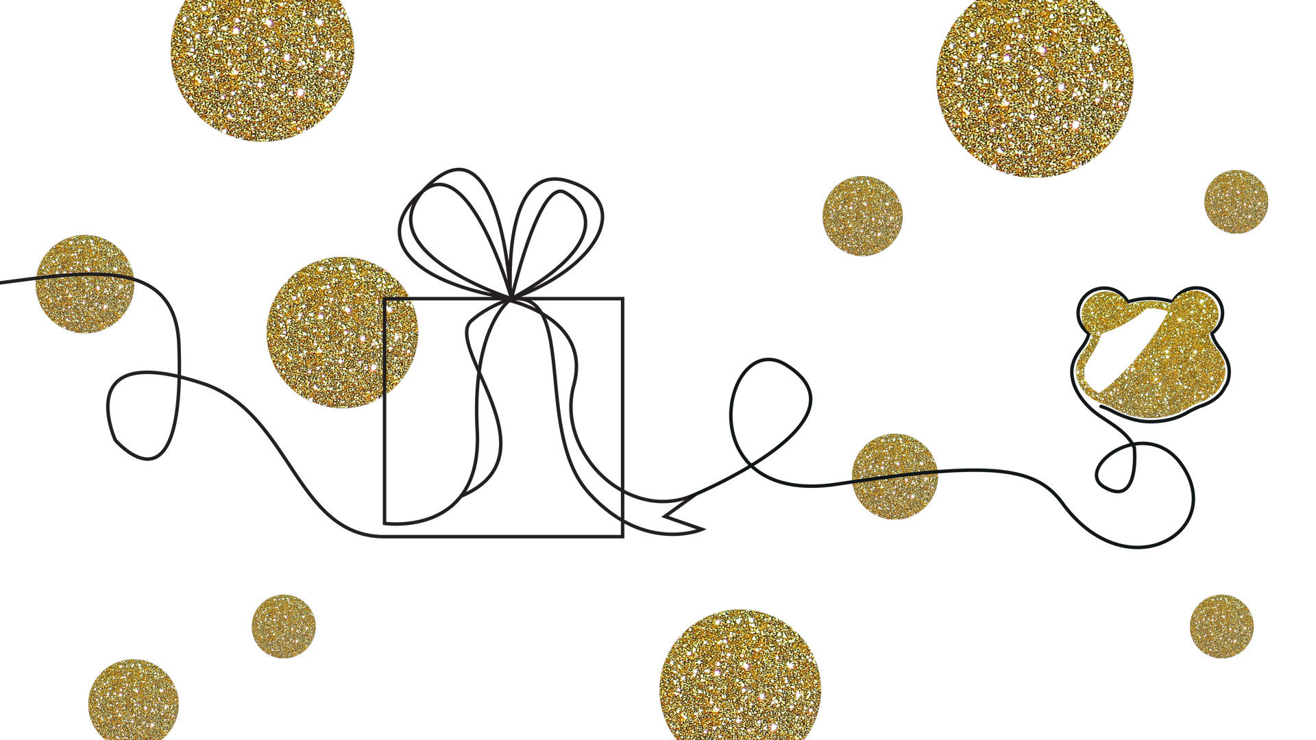 an abstract image of a christmas present with golden pudsey heads