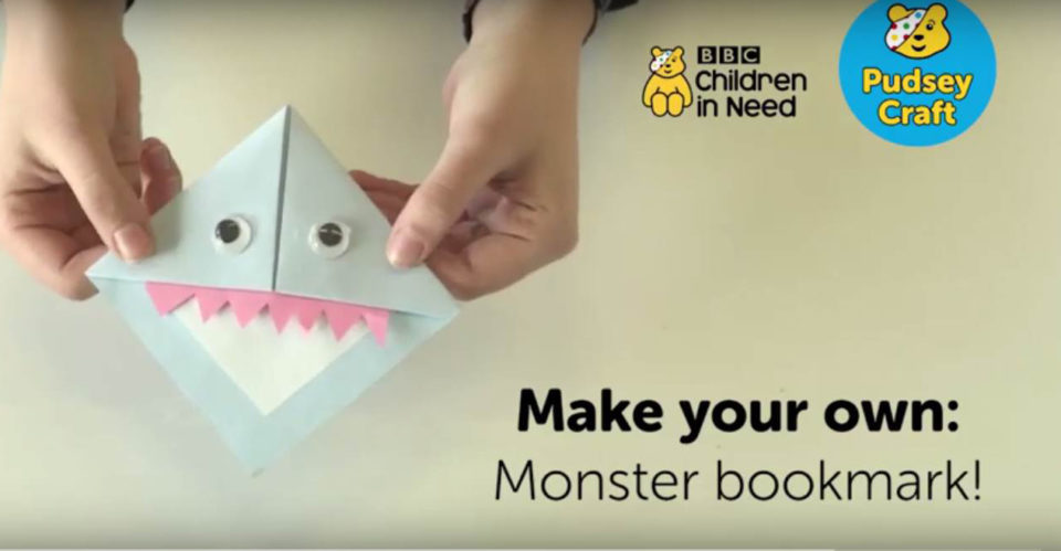 A picture of the completed origami monster bookmark