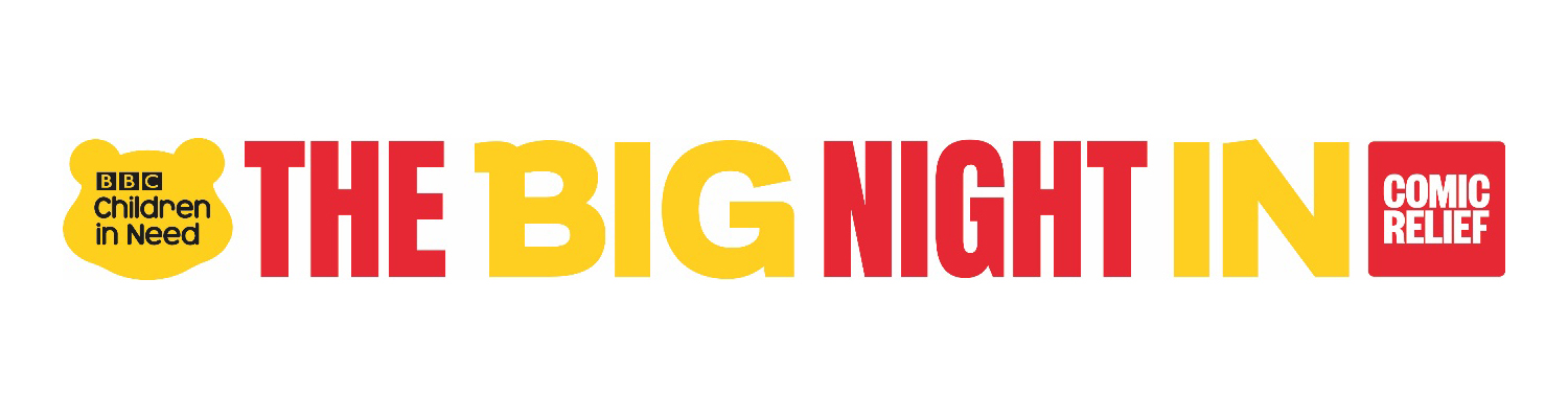 The Big Night In Logo written in alternating yellow and red with the Pudsey head and Comic Relief square