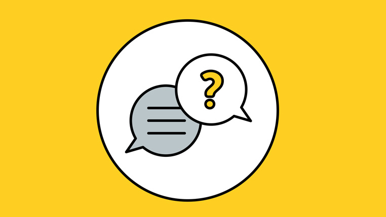 An illustration of speech bubbles asking questions and talking