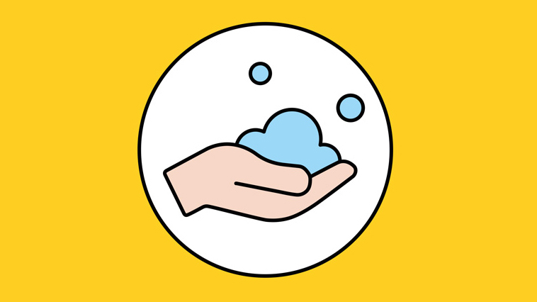 An illustration of a hand holding soapy water