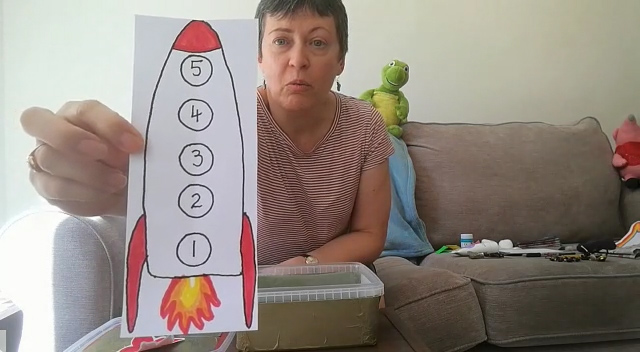 A drawing of a rocket ship