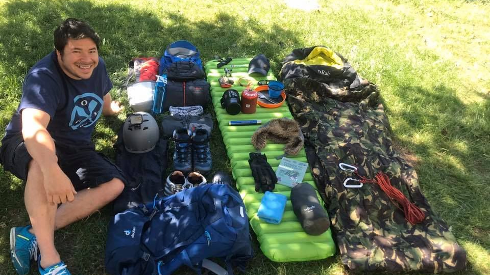 chris with all hiking equipment