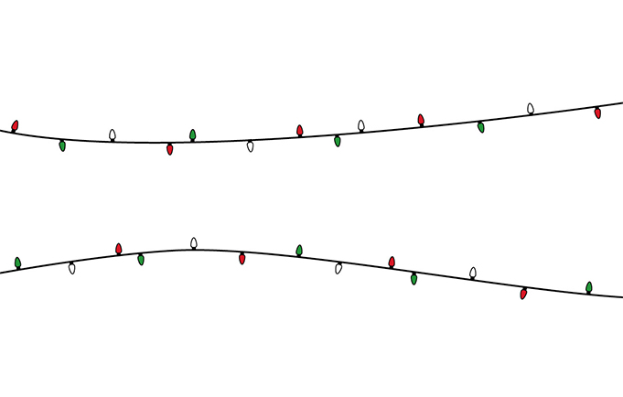 A string of illustrated Christmas lights