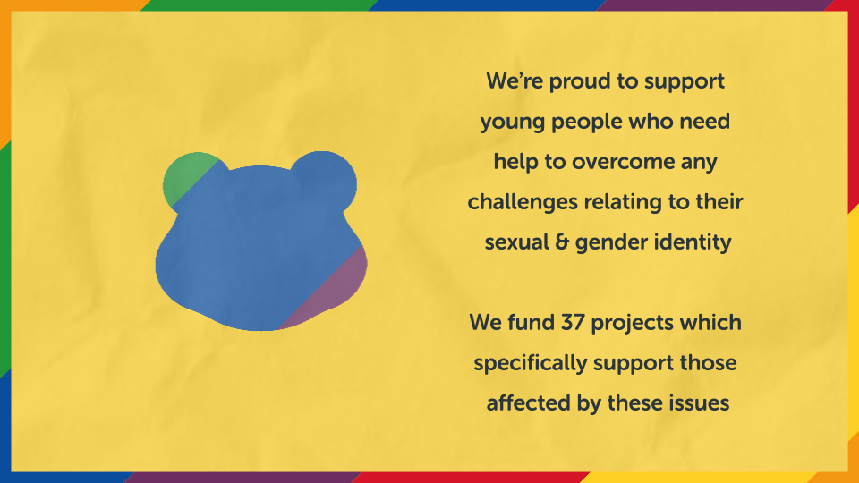 BBC Children in Need funds 37 projects that help children overcome problems relating to sexual and gender identity