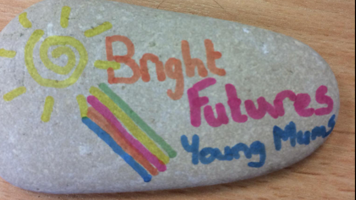 A stone with the Bright Futures logo