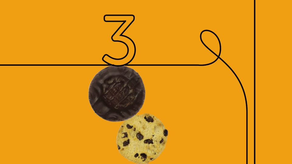The number 3 next to two biscuits