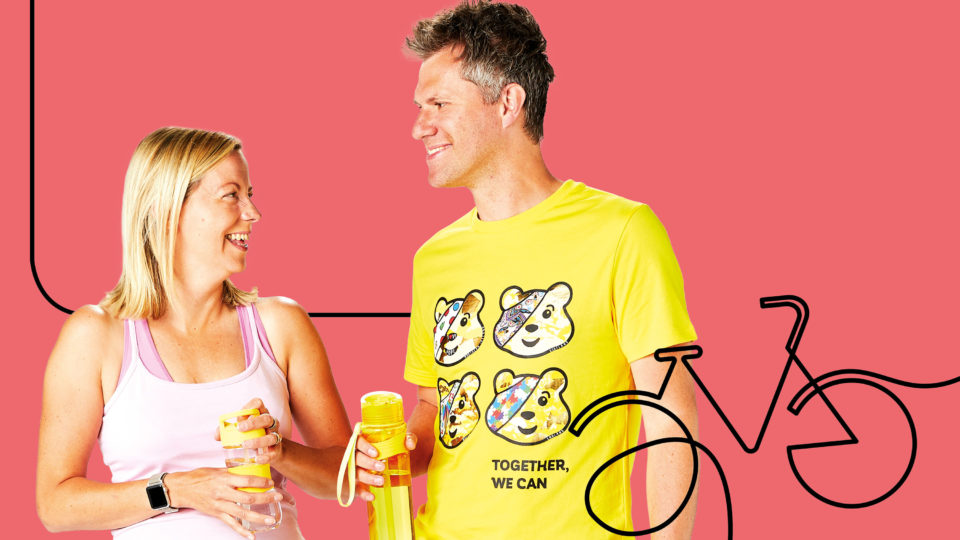two fundraisers with water bottles