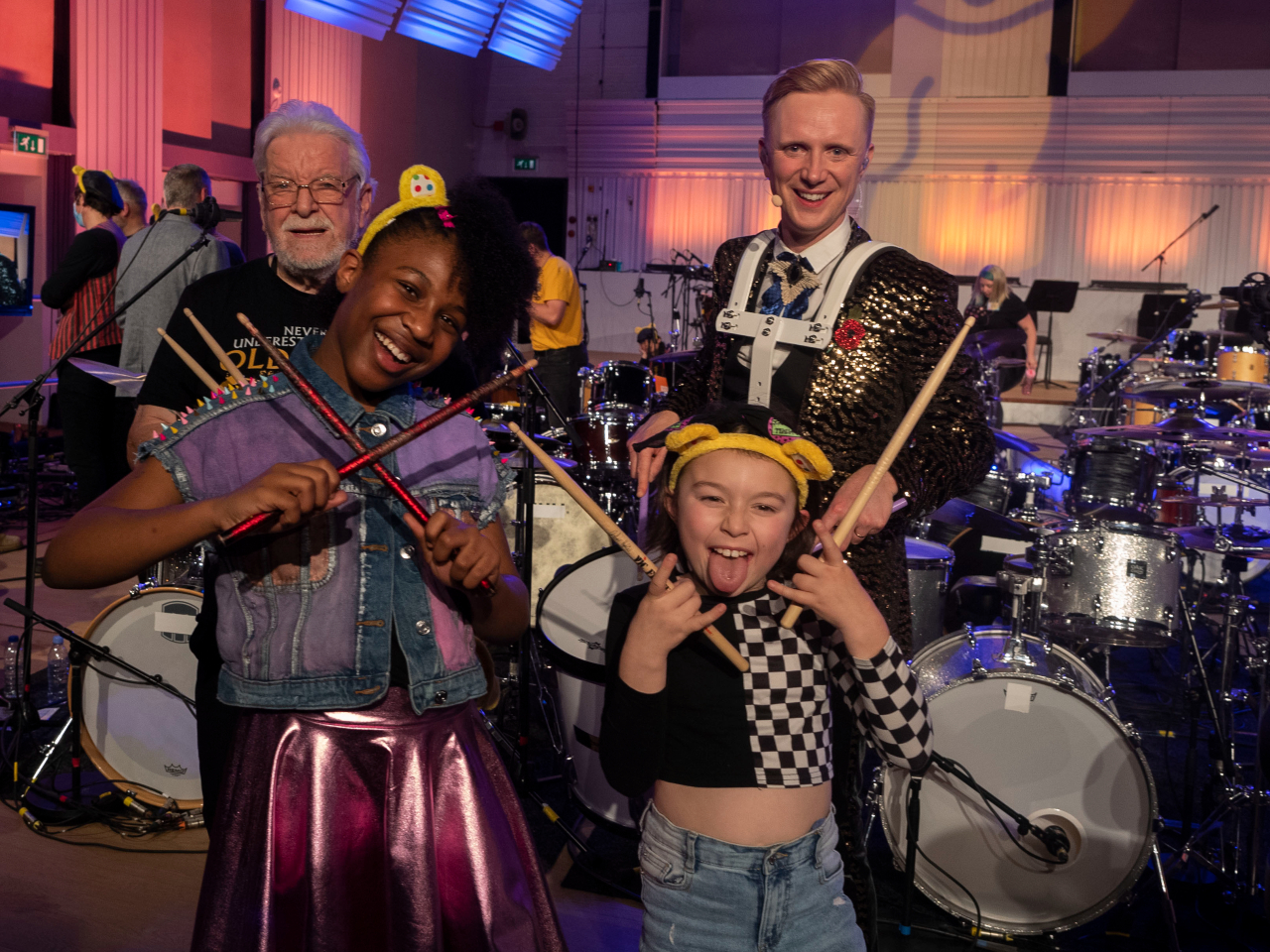 owain with young and old drummers