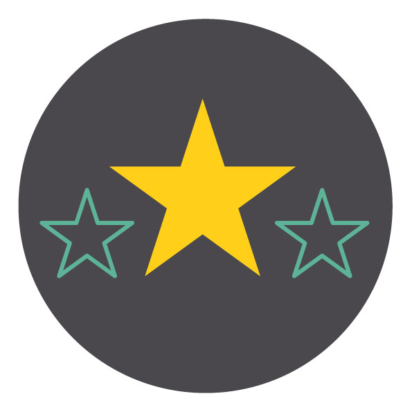 graphics showing one yellow and two teal coloured stars