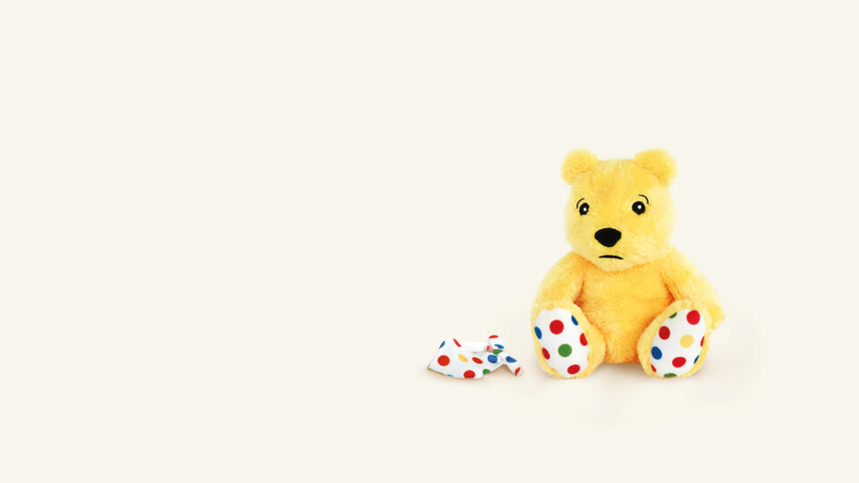 a Pudsey plush bear with his bandana removed