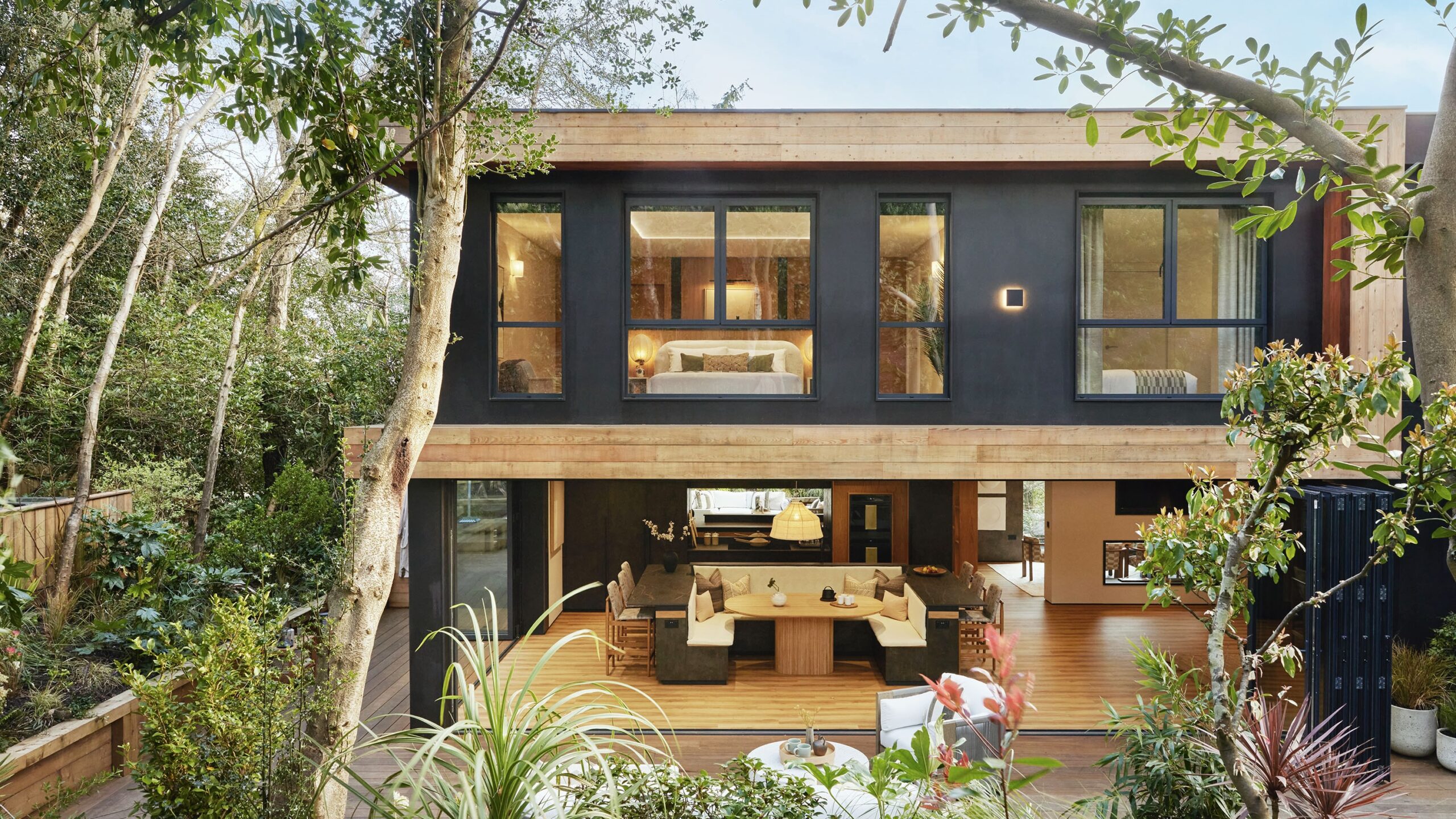 A black and wooden modern house