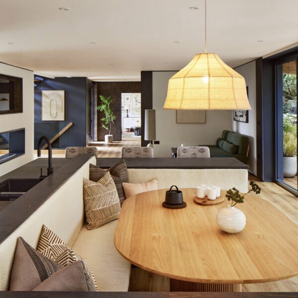 A black and wooden modern house- the dining area