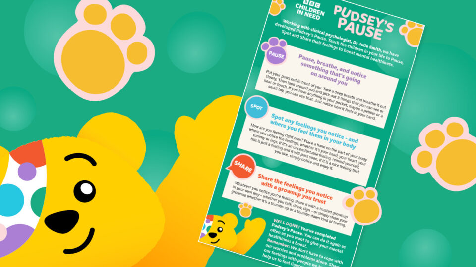 A preview of the Pudsey's Pause downloadable help sheet