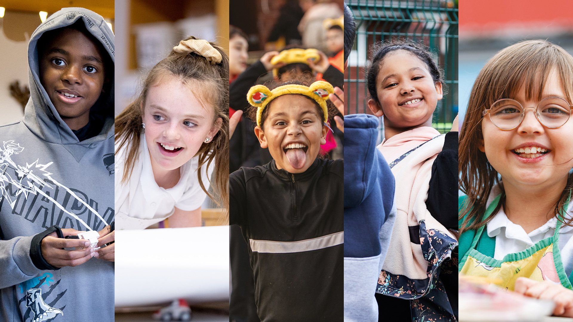 A montage of different children who have been helped by BBC Children in Need smiling
