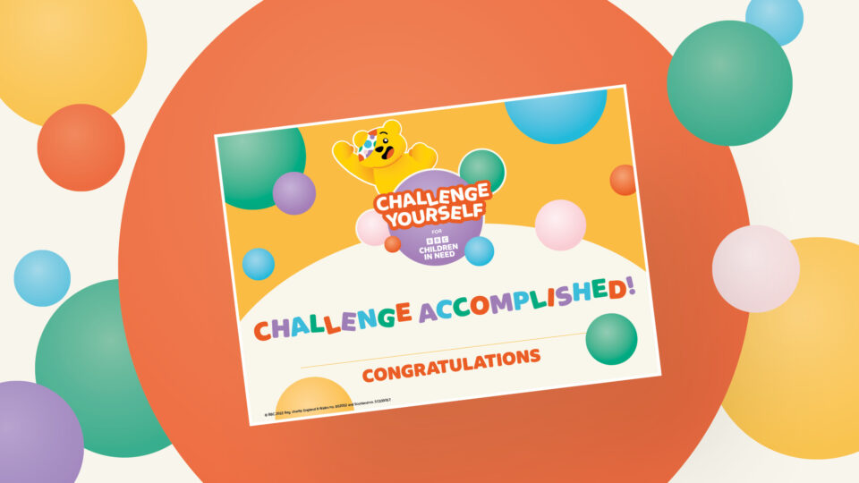 A certificate featuring Pudsey Bear and a space to enter the name of the fundraiser alongside a congratulatory message