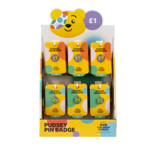 Metal Pudsey Pin Badge Green & Purple x 60